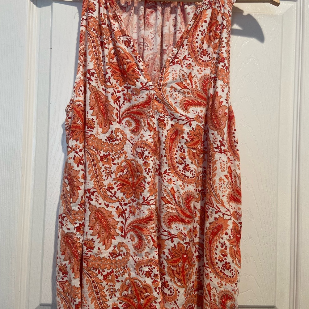 Cynthia Rowley Orange and Cream Paisley V-Neck Tank Top